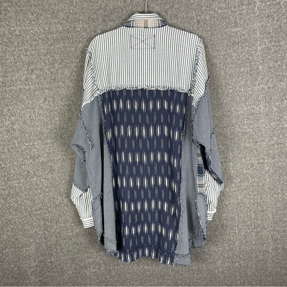 Free People Railroad Dreams Button Down Top Oversized Mid-Weight Plaid Patchwork - Picture 8 of 11